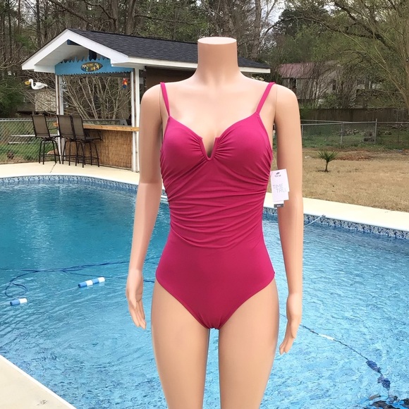 Time and Tru Womens Pink V-Wire One Piece Swimsuit Size Small 4-6 - Picture 4 of 10